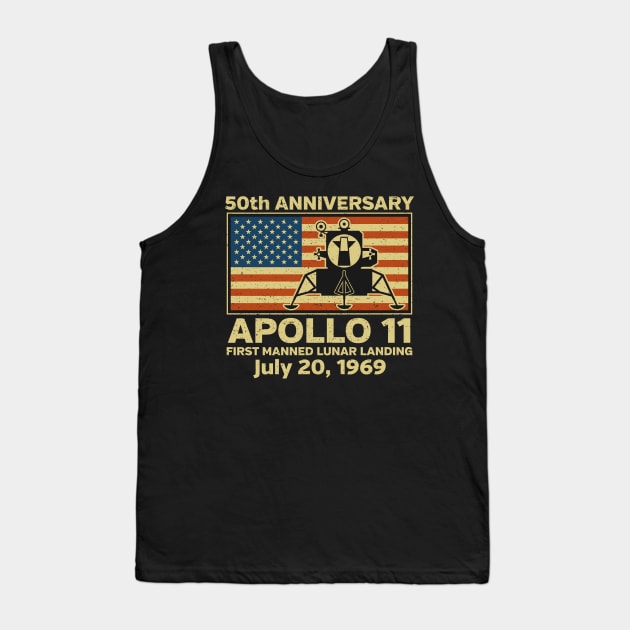 Apollo 11 American Flag 50th Anniversary Moon Landing Tank Top by RadStar